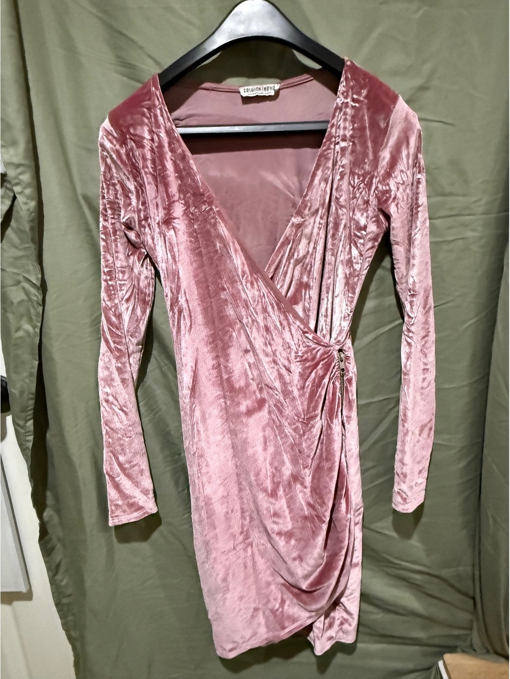 Pink Velvet Long Sleeve Wrap Mini Dress